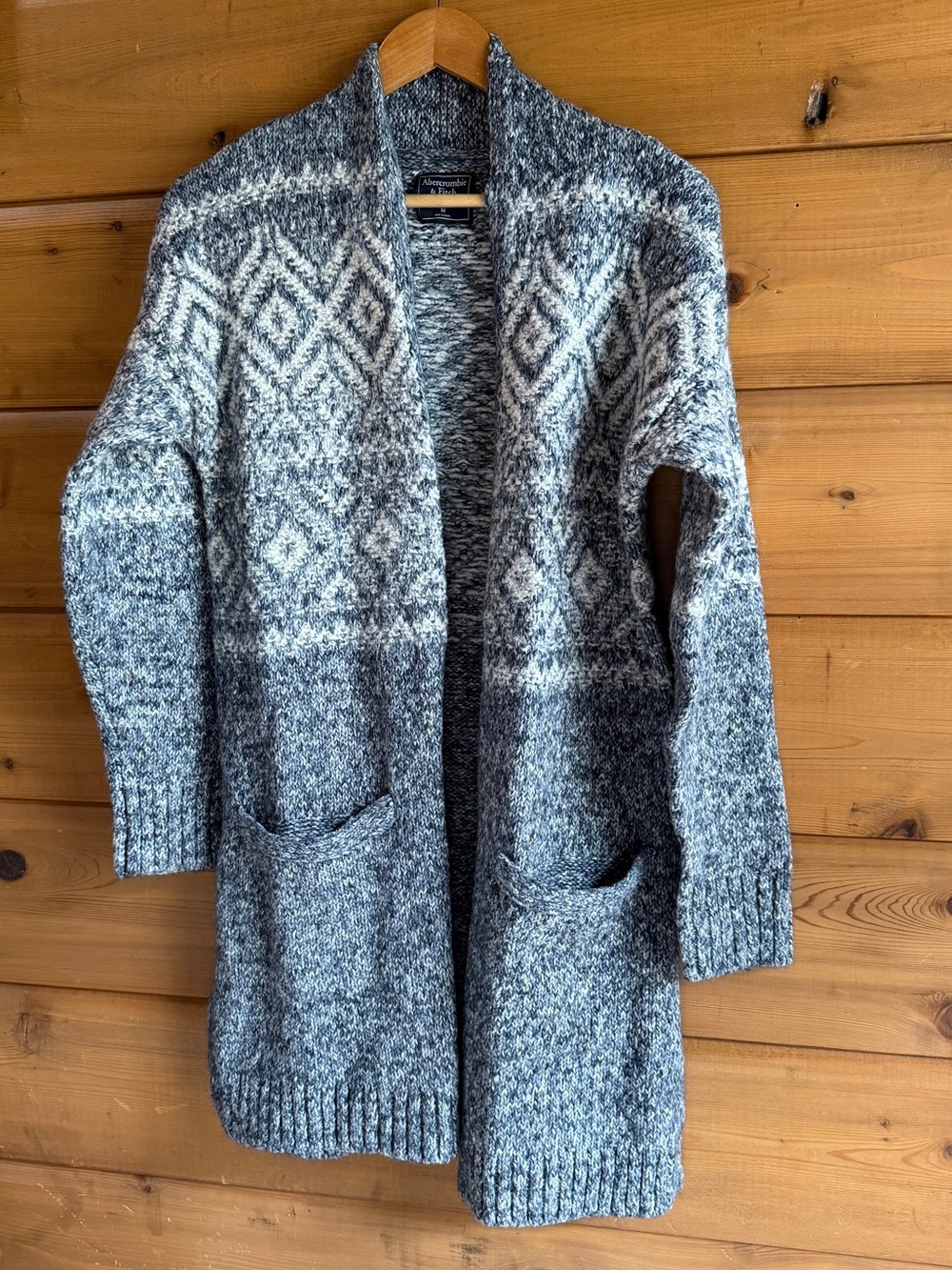 Abercrombie & Fitch Gray and Cream Fair Isle Open Cardigan